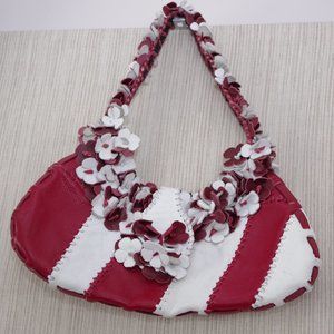 Wabags red white floral leather shoulder bag